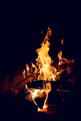 Fire in an old home fireplace.