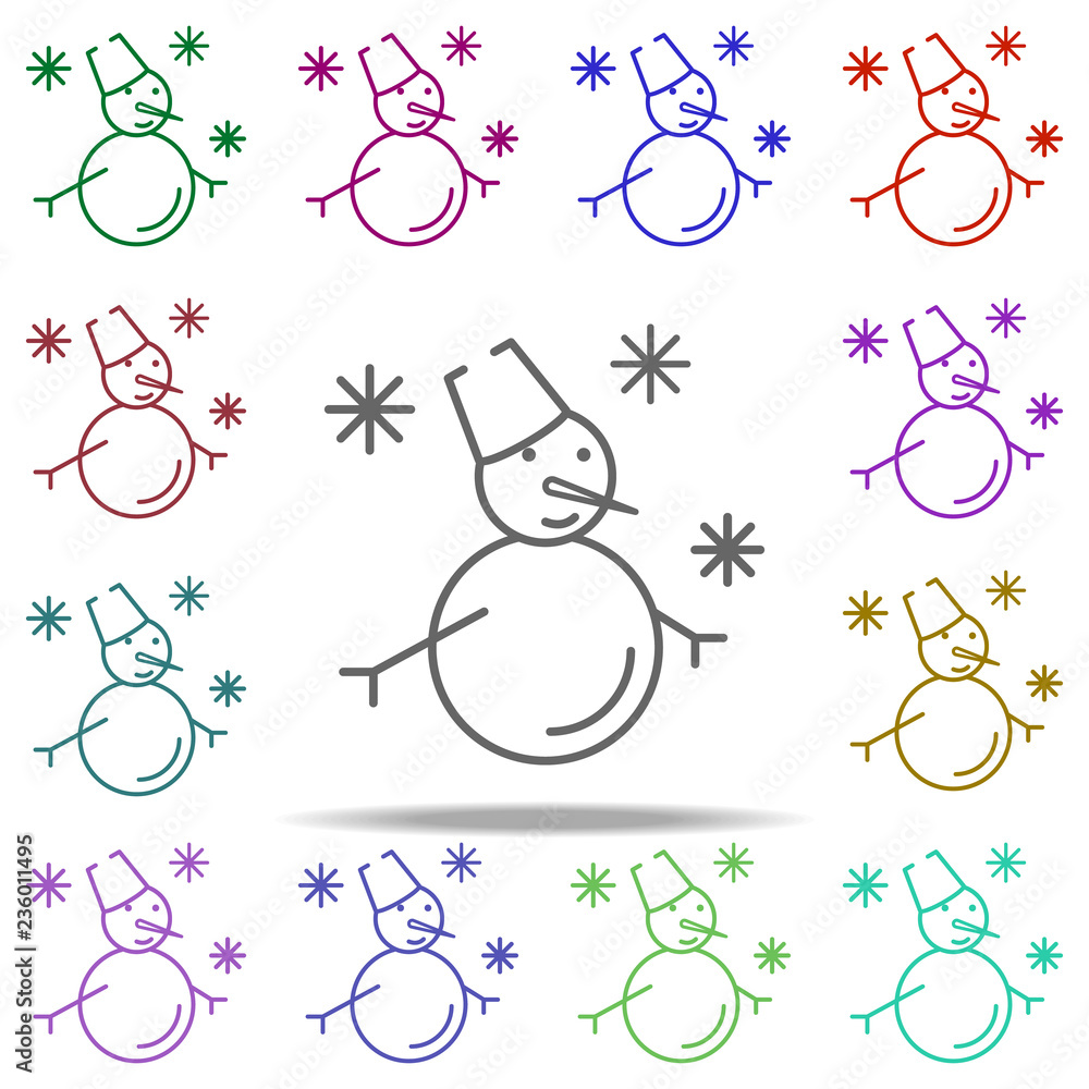 Poster snowman snow concept line icon. elements of winter in multi color style icons. simple icon for websi