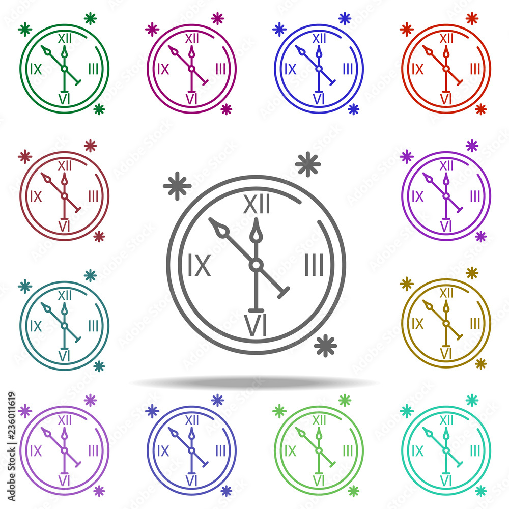 Poster clock snow concept line icon. elements of winter in multi color style icons. simple icon for website