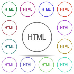 HTML icon. Elements of online and web filled in multi color style icons. Simple icon for websites, web design, mobile app, info graphics