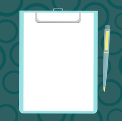 Design business Empty template isolated Minimalist graphic layout template for advertising . Blank Sheet of Bond Paper on Clipboard with Click Ballpoint Pen Text Space