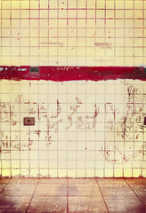 Room with tiled walls, old empty grunge interior for background