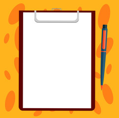 Design business Empty copy space text for Ad website promotion isolated Banner template. Blank Sheet of Bond Paper on Clipboard with Click Ballpoint Pen Text Space