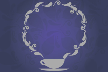 Design business concept Empty template copy space text for Ad website isolated. Cup and Saucer with Paisley Design as Steam icon on Blank Watermarked Space