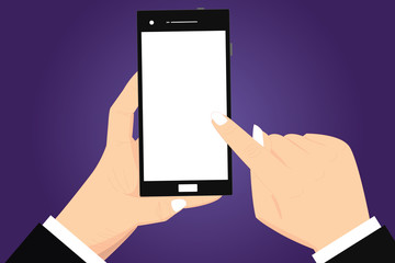Design business concept Business ad for website promotion banners empty social media ad. Hu analysis Hands Holding Pointing Touching Smartphone Blank Color Screen