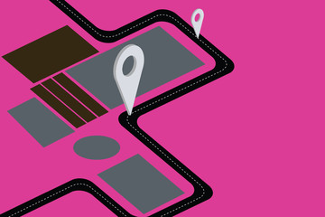 Design business concept Empty copy text for Web banners promotional material mock up template. Road Map Navigation Marker 3D Locator Pin for Direction Route Advisory