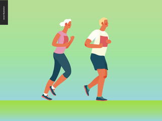 Marathon race group - flat modern vector concept illustration of running men and women wearing sportswer. Marathon race, 5k run, sprint. Creative landing page design template, web banner
