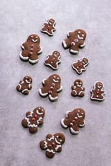 Homemade Decorated Gingerbread man cookies with icing / Christmas concept