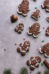 Homemade Decorated Gingerbread man cookies with icing / Christmas concept