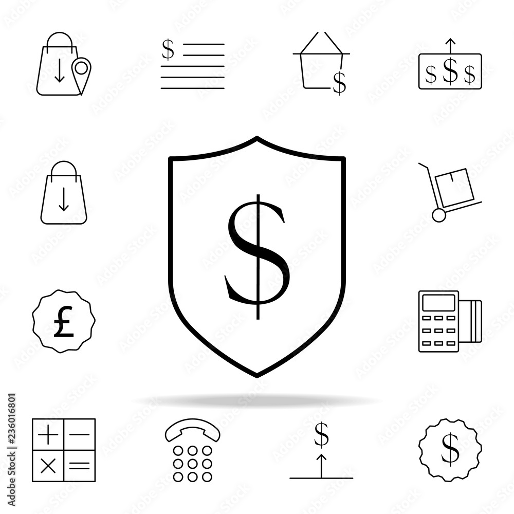 Poster shield dollar icon. e-commerce icons universal set for web and mobile