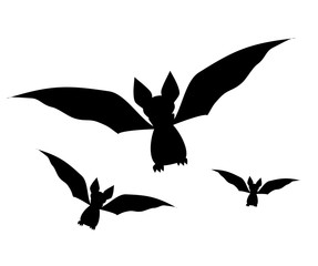 Bats set icon. Vector illustration. Black silhouette of a bat
