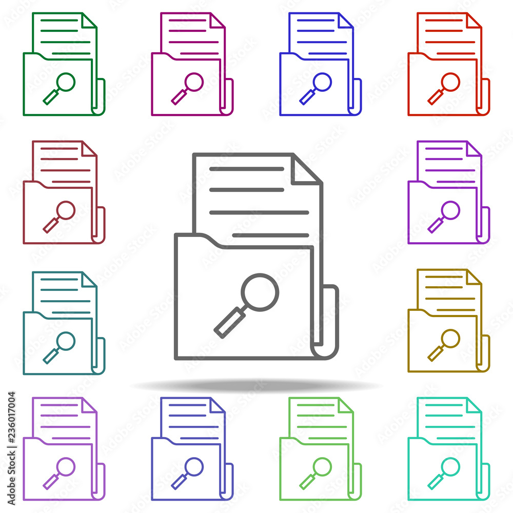Poster folder with documents search icon. elements of data secutity in multi color style icons. simple icon