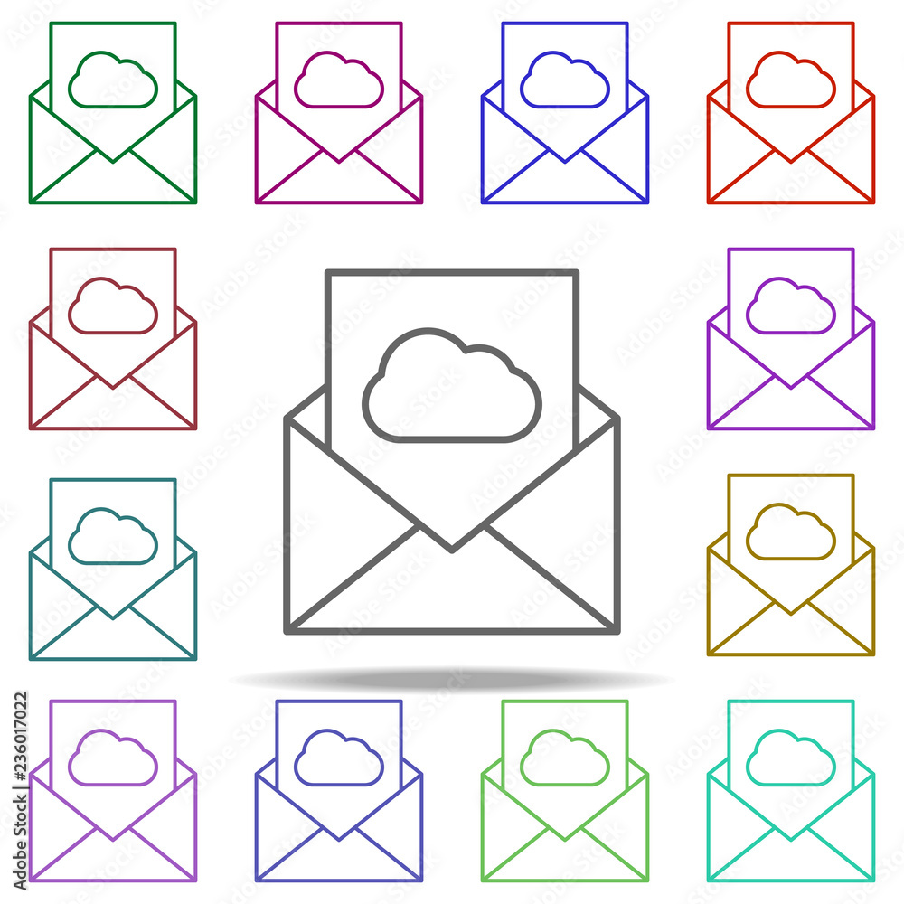 Poster cloud storage letter icon. elements of data secutity in multi color style icons. simple icon for web