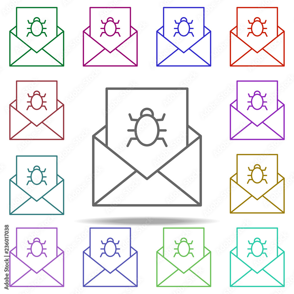 Poster letter virus icon. elements of data secutity in multi color style icons. simple icon for websites, w