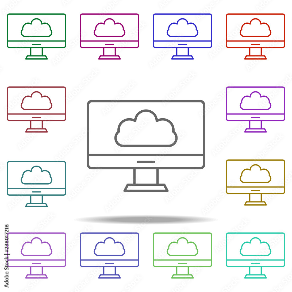 Poster cloud storage pc icon. elements of data secutity in multi color style icons. simple icon for website