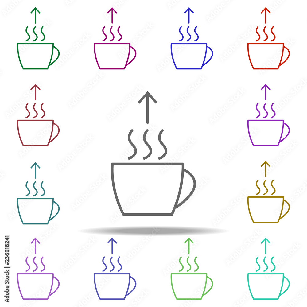 Poster cofee evaporation hot icon. elements of arrow and object in multi color style icons. simple icon for