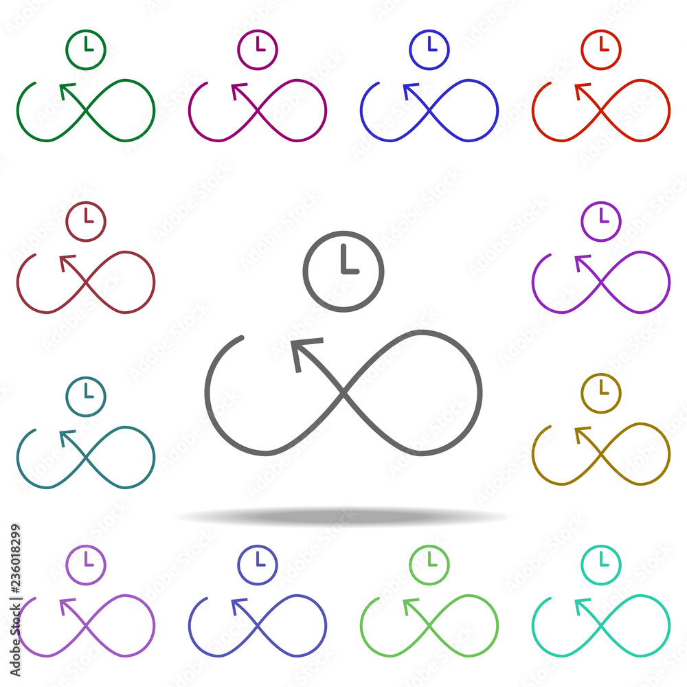Poster infinity time icon. elements of arrow and object in multi color style icons. simple icon for website