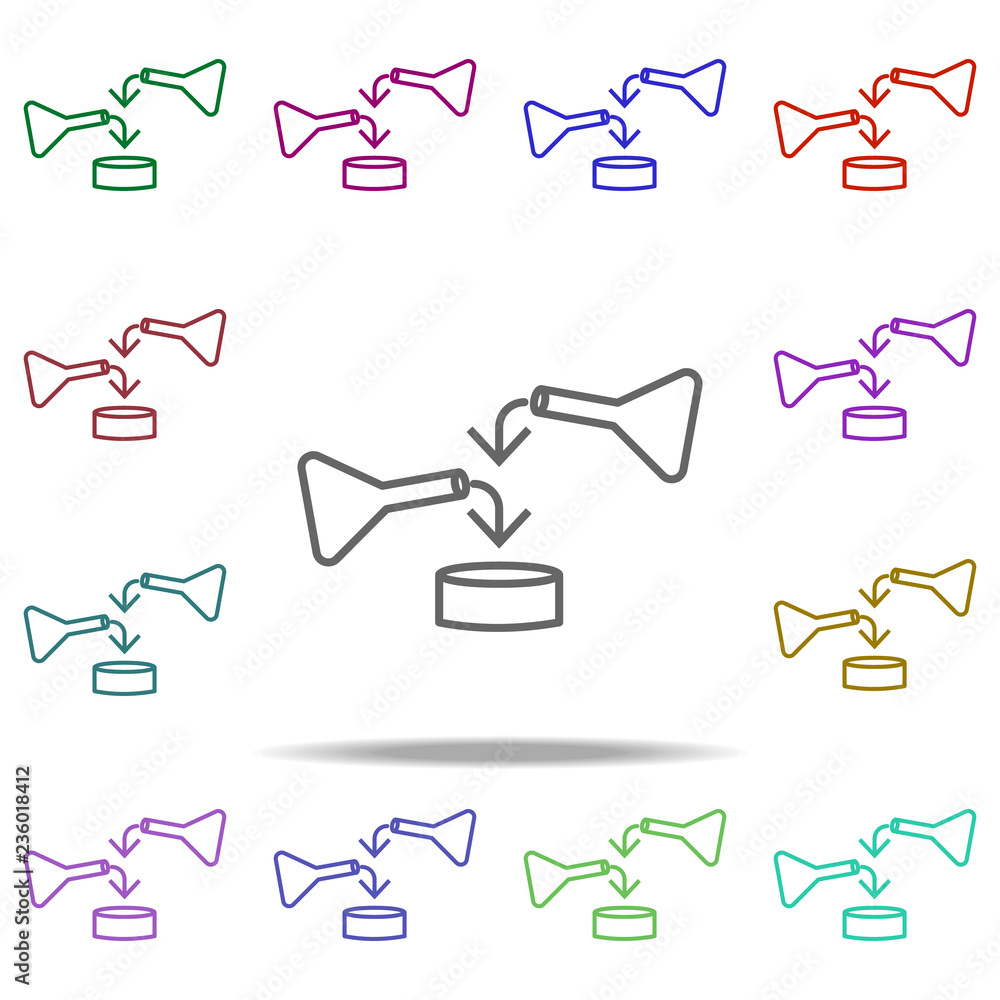 Poster blend two substances icon. elements of arrow and object in multi color style icons. simple icon for 