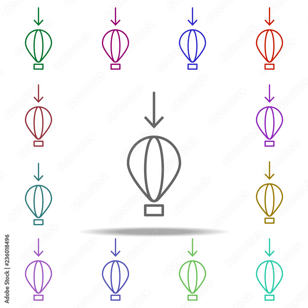Poster air ballon fall icon. elements of arrow and object in multi color style icons. simple icon for websi