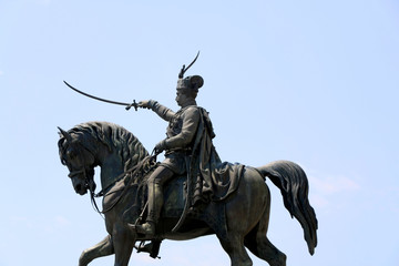 Historic statue of Croatian leader Ban Josip Jelacic on main square in Zagreb, Croatia.