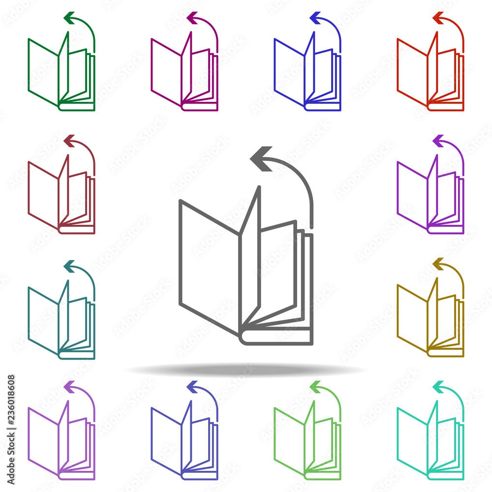 Poster browse the book icon. elements of arrow and object in multi color style icons. simple icon for websi
