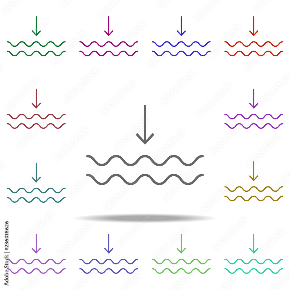 Poster galling water down icon. elements of arrow and object in multi color style icons. simple icon for we