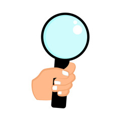 Hand holding a magnifying glass. Vector illustration design