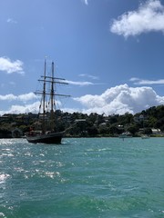 Fototapeta na wymiar Ship sailing at Russel New Zealand
