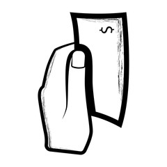 Sketch of a hand holding a dollar bill. Vector illustration design