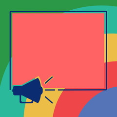 Business Empty template for Layout for invitation greeting card promotion poster voucher. Megaphone Sound icon Outlines Blank Square Loudspeaker Text Space Vector