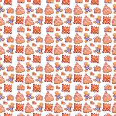 Christmas gingerbread seamless pattern. Ginger cookies on blue background. Cute Xmas background for wallpaper, gift paper, pattern fills, textile, greetings cards