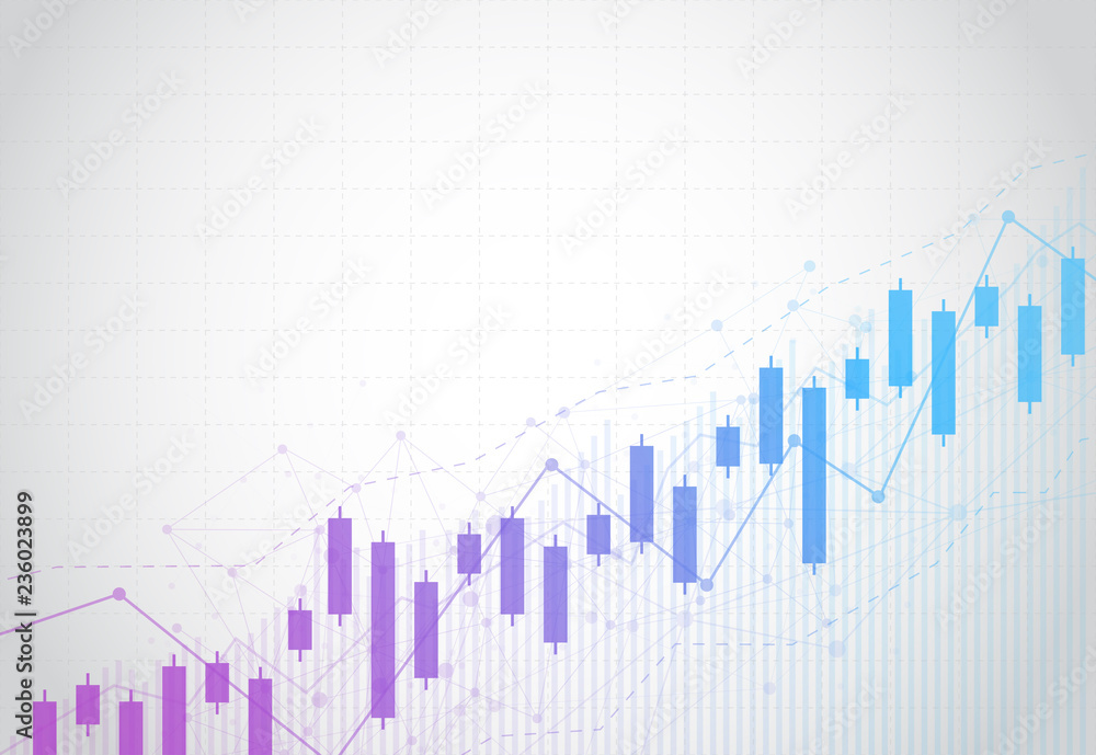 Wall mural business candle stick graph chart of stock market investment trading on dark background design. bull