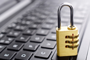 lock on keyboard, cyber security concept.