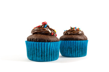 Chocolate cupcake isolated on white background