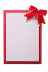 Christmas gift card red bow vertical isolated