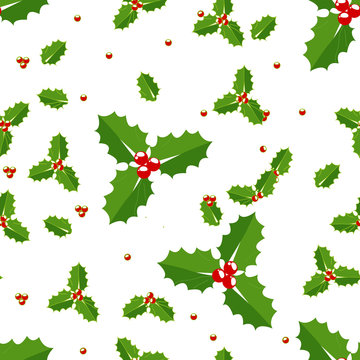 Christmas holly berries seamless pattern illustration