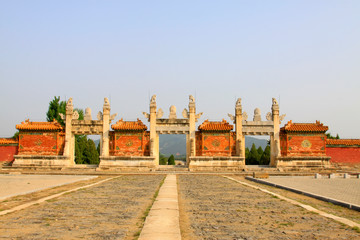 Dragon and Phoenix Gate landscape architecture in the Eastern Tombs of the Qing Dynasty, China...