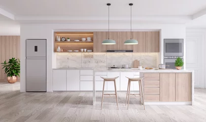 Foto op Plexiglas elegant contemporary kitchen room interior .3drender © LEKSTOCK 3D