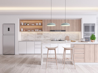 elegant contemporary kitchen room interior,emptry space .3drender