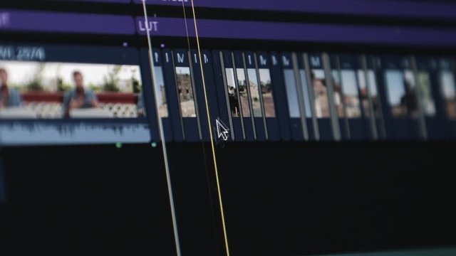 Close Up of video editing software timeline moving