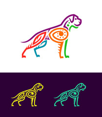 Colored dog outline silhouette in ethnic style