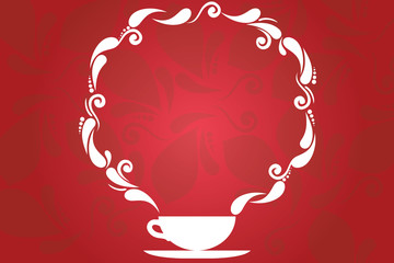 Design business concept Empty copy space modern abstract background. Cup and Saucer with Paisley Design as Steam icon on Blank Watermarked Space
