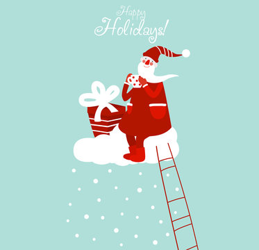 Funny Santa Claus drinking tea. Cute 