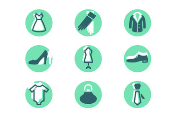 Set fashion icons with clothes, shoes, decorations, tie and gloves.