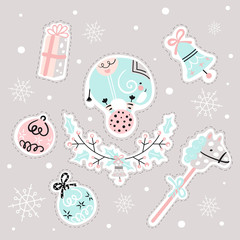Fairy childish pattern with gifts,decorations and childish toys. Christmas scandinavian set for kids fabric, wrapping, textile, wallpaper, apparel.