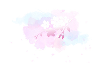 桜のイラストと水彩タッチの背景

