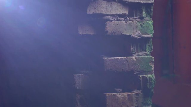 Addict taking narcotics and watching police siren flashing, leaving crime scene