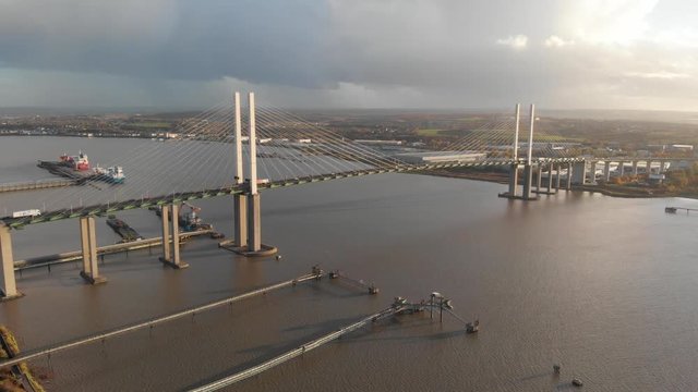An epic footage of the Queen Elisabeth II bridge at sunset