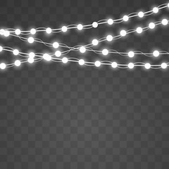 Realistic luminous garland Christmas decoration. Christmas bulbs lights isolated realistic design elements.  