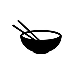Bowl and couple of chopsticks. Asian icon. Black on white backgr